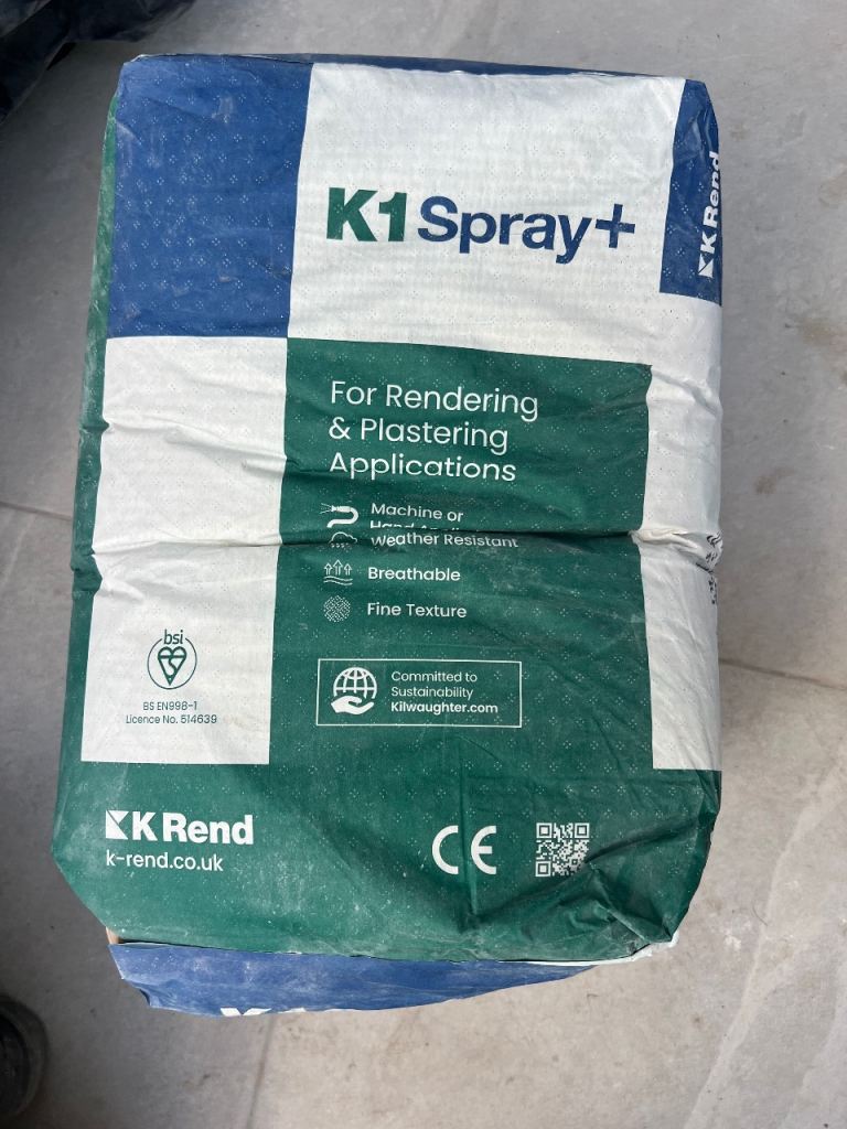 K1 spray + 25kg bag for rendering / plastering 