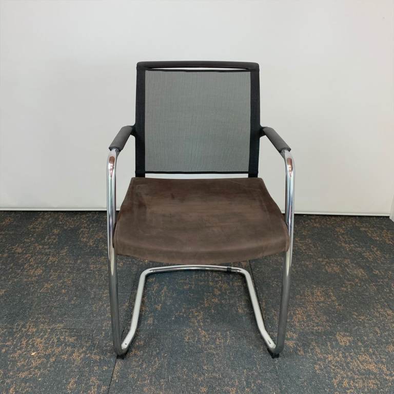 Second Hand Dark Brown Mesh Back Meeting Chair with Chrome Cantilever Legs 2OOF-CH-1196