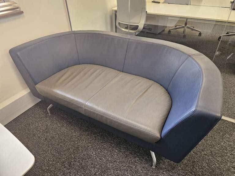 Secondhand Twin matching set of Orangebox Cwtch navy blue and contrast grey leather sofas