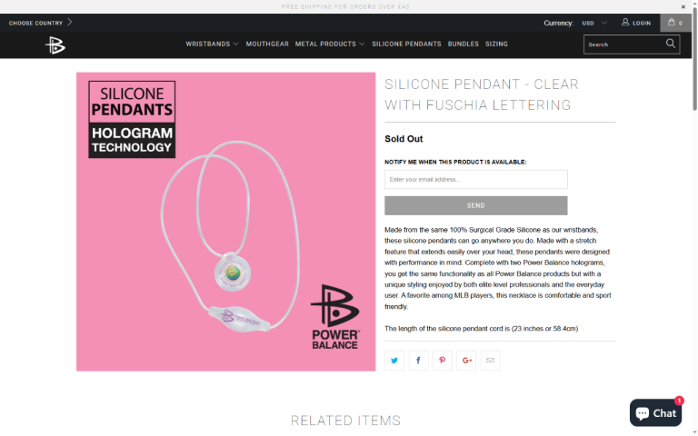 PowerBalance Clear Silicone Pendant (Clear with Fuchsia Writing)