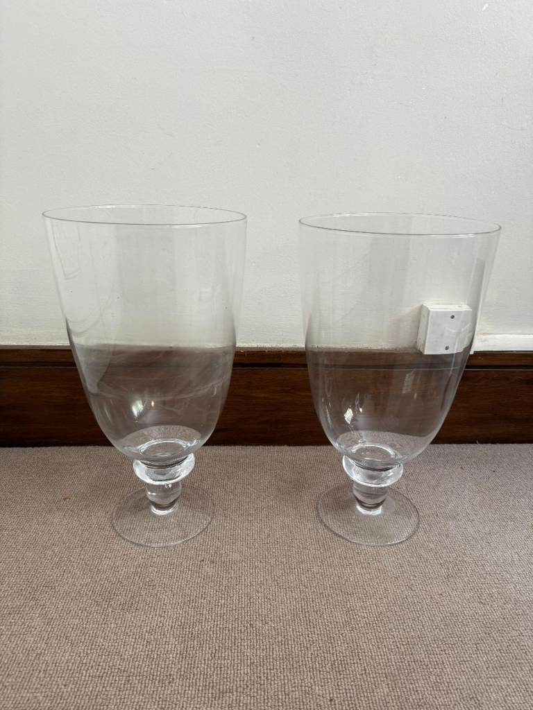 Pair of Large Decorative Clear Glass Urn Vases – 48cm – Statement Interior Design