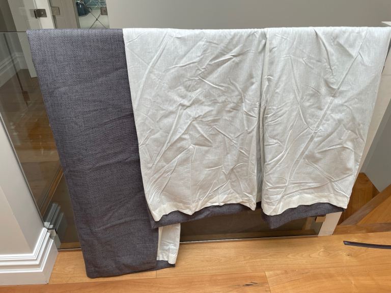 John Lewis Basket Weave Pair Blackout/Thermal Lined Eyelet Curtains Grey