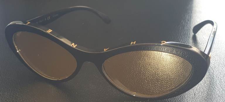 CHANEL Womens Oval Sunglasses Black Glossy Gold Mirror 5416 c.622/T6 57mm BRAND NEW