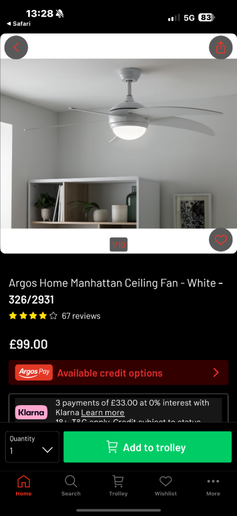 Argos Home Manhattan Ceiling Fan - White -
