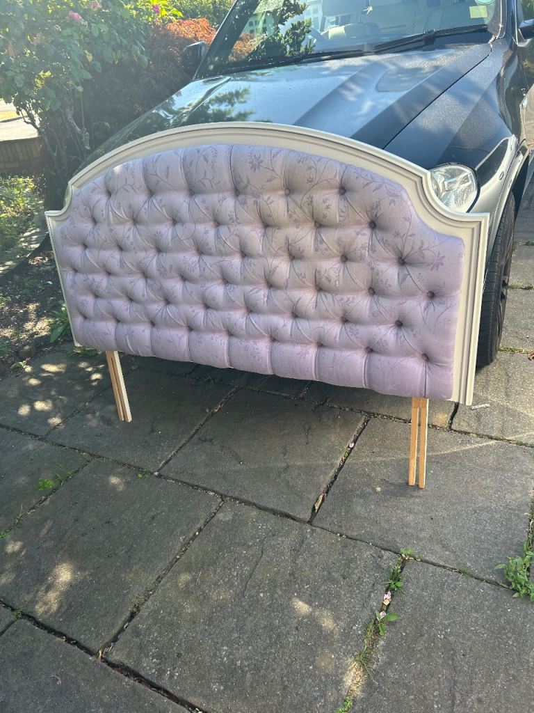 Fabric Tufted Headboard –5 ft  Pale Lilac & Cream Frame, Good Condition