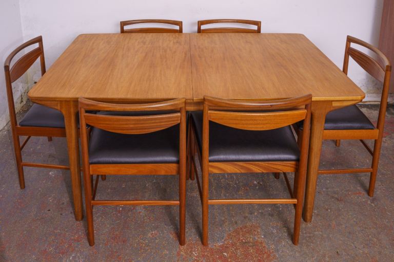 image for McIntosh mid-century teak double extending dining table with 6 chairs 