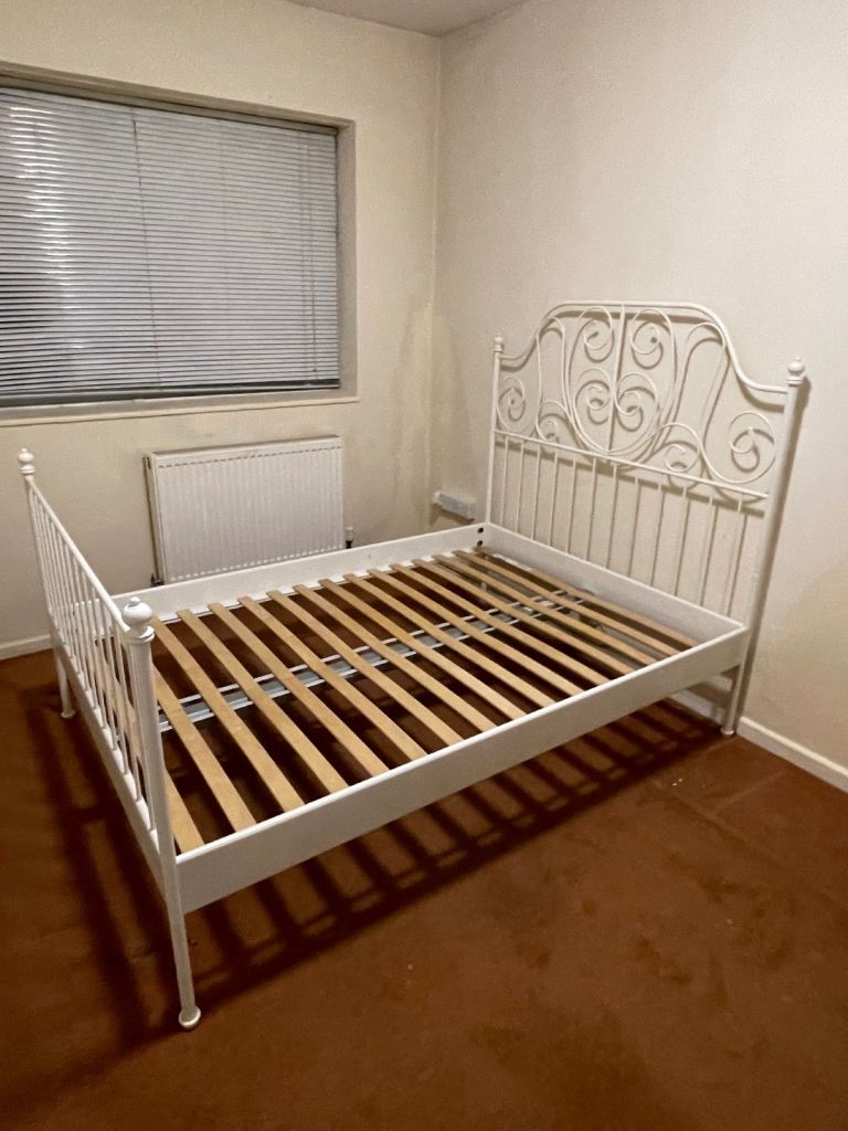 IKEA LEIRVIK Bed frame, white, in good condition. FREE DELIVERY 
