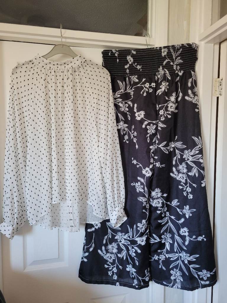 Womens Blouse and Wide-Leg Trousers Sz L