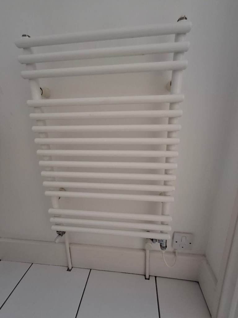 Pair of white heated towel rails