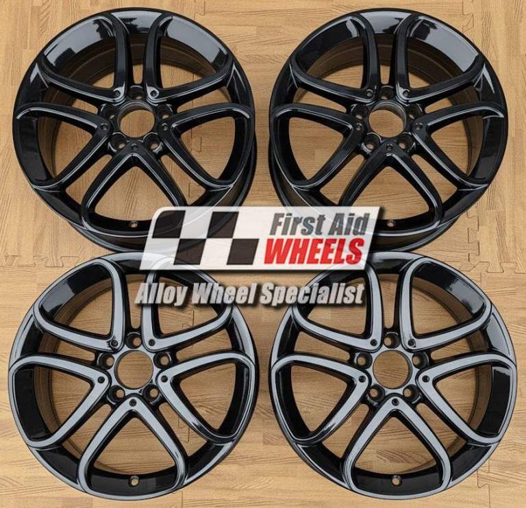 MERCEDES A B CLASS CLA SET 4X 17'' GENUINE GLOSS BLACK ALLOY WHEELS S431BG4