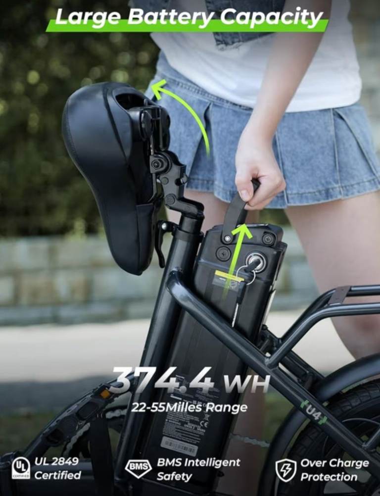 U4 Electric Bike, 16" Portable Electric Bicycle with Removable Battery
