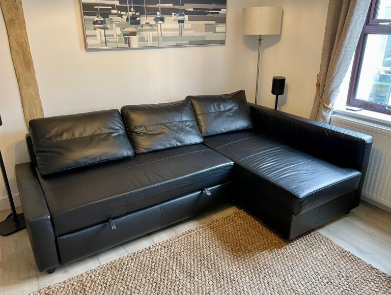 FREE DELIVERY 🥰🚚🥰 IKEA BLACK FRIHETEN LEATHER CORNER SOFA BED WITH STORAGE EXCELLENT CONDITION 