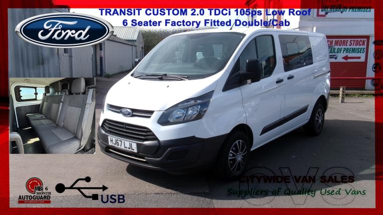 2017 Ford Transit Custom 2.0 TDCi 105ps Low Roof 6 Seater Factory Fitted Double/Cab Van NO VAT PA...