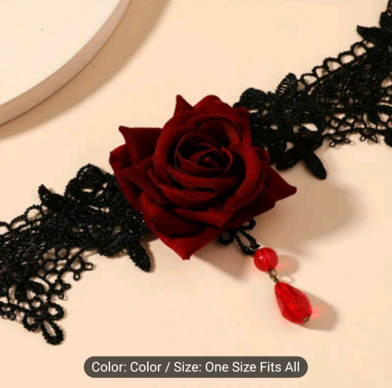 Red Rose Choker Necklace For Women Vintage Flower Pendant jewellery 
