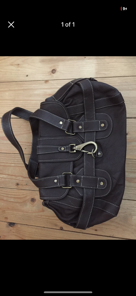 (429) Brown leather handbag, new!