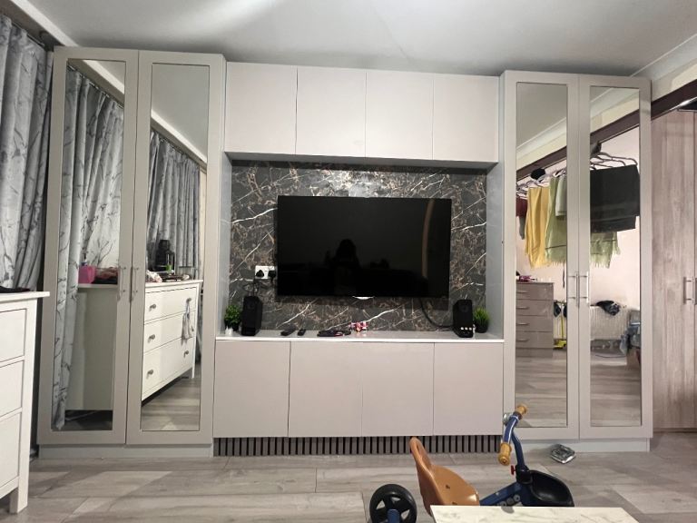 Modern Grey Wardrobe Unit with Mirrored Doors