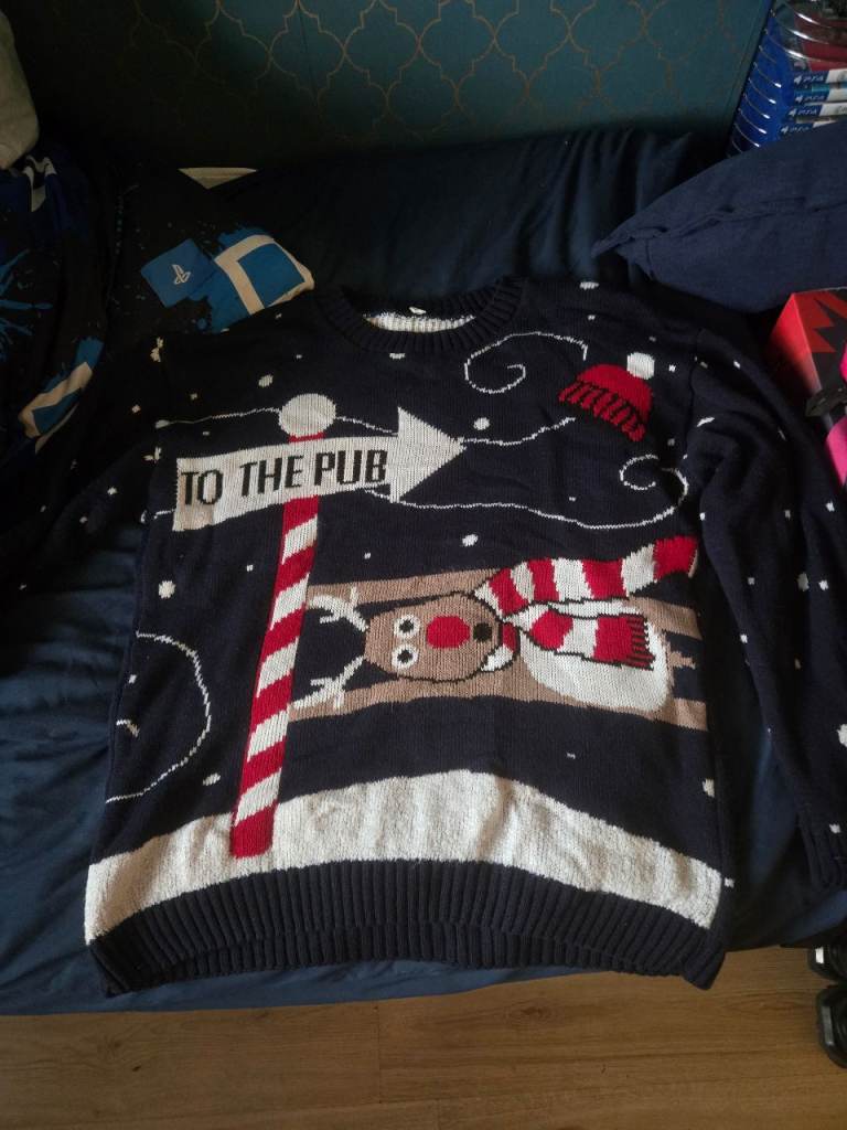 Funny Christmas Jumper - 'To The Pub' Reindeer Design