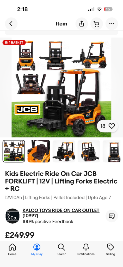 Kids ride on JCB Forklift truck