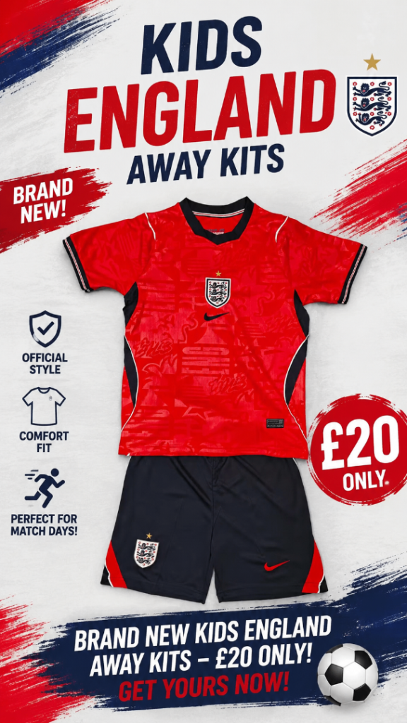Kids England Away Football Kit – Brand New