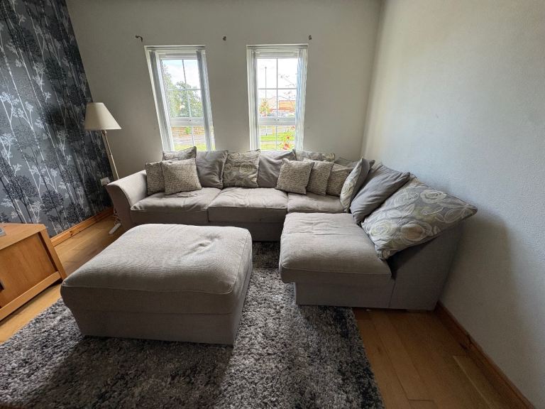 Grey corner sofa and cuddle chair