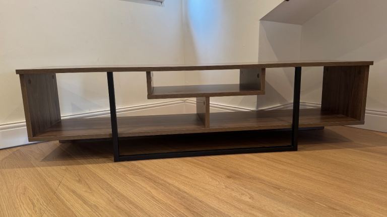 Modern TV Unit up to 65” in Brown Wood Finish with Black Metal Legs