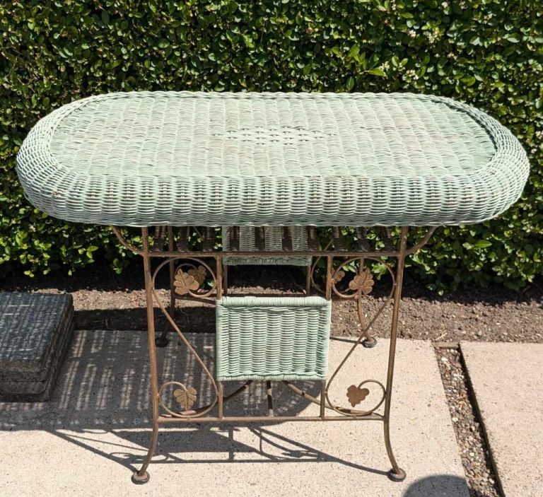 Vintage Rattan & Decorative Metal Table ONO