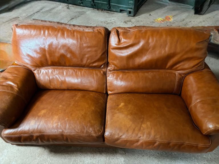 Brown Leather 3 Seater + 2 Armchairs FREE TO UPLIFT