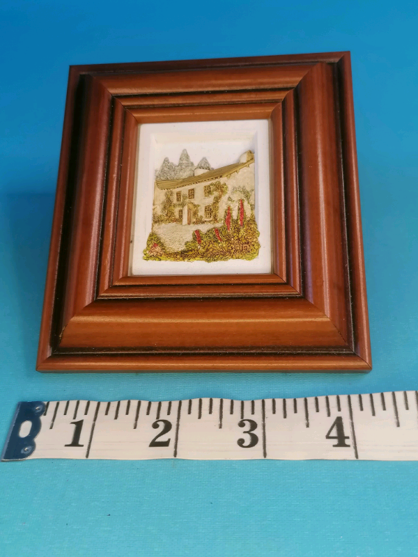 image for Vintage miniature 4,2 inch picture with brown colour frame. 