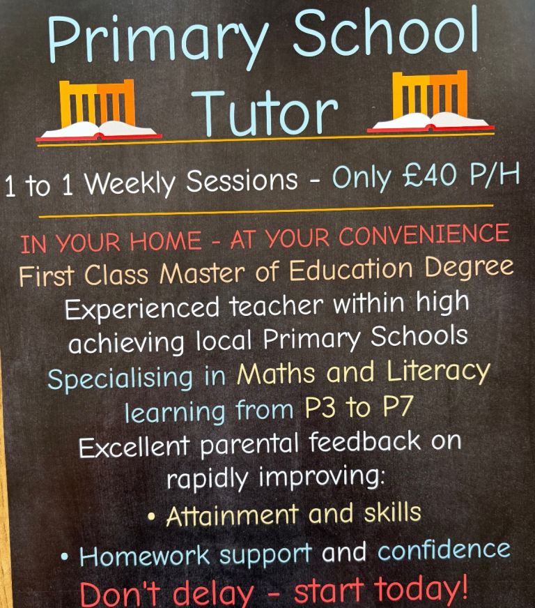 Primary School Tutor - Maths and Literacy Specialism - In Person - East Renfrewshire