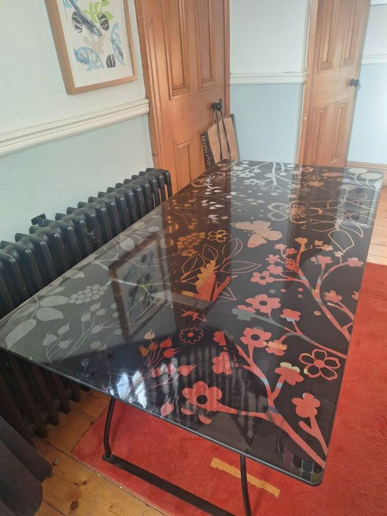 Ikea glass topped desk or table with trestles
