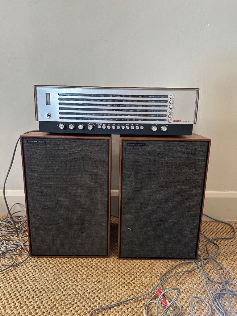 Vintage BUSH wood hi-fi and speakers and Akai record player and speaker system 