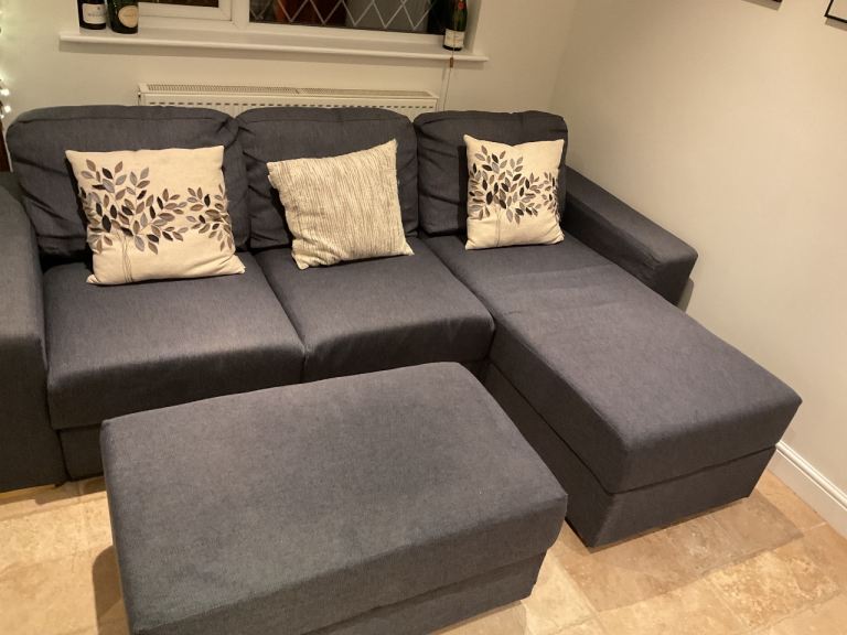 Grey corner sofa with footstool 
