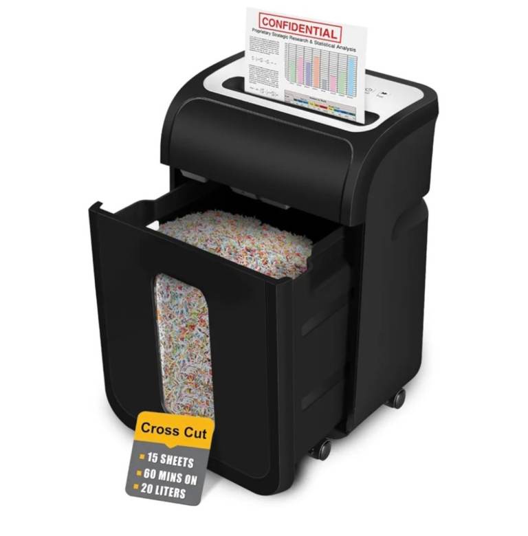 VidaTeco Cross-Cut shredder for home use, durable shredder for 15 sheets 