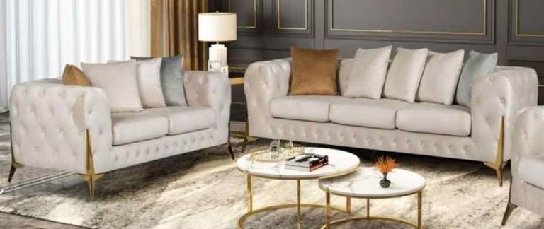 Stylish Beige Velvet Sofa Set – 3 and 2 Seater