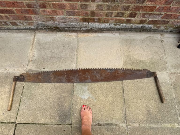 Large 52” Vintage 2 man crosscut hand saw Peg Tooth owned by a carpenter & furniture maker. 