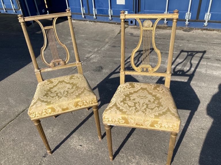 Regency style, lyre back, gilt effect chairs - pair