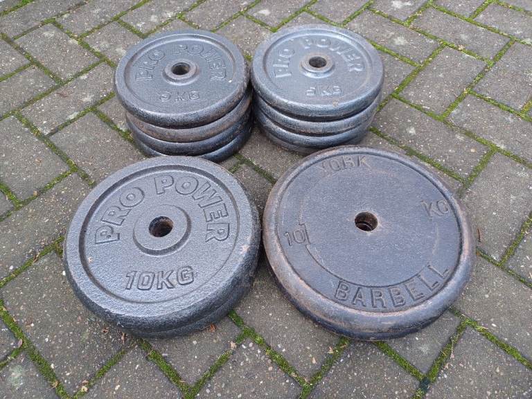 4 x 5KG or 2 x 10KG CAST IRON WEIGHT PLATES SET - 1 Inch Holes
