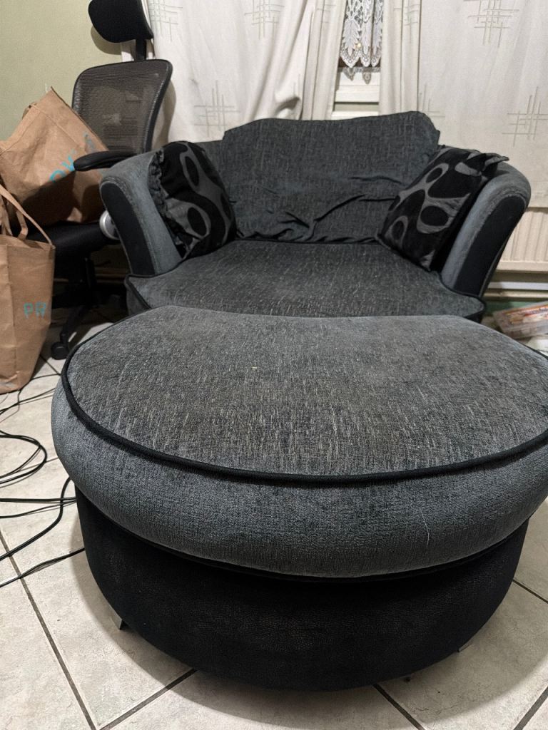 DFS Grey Fabric Swivel Cuddle Chair – Good Condition | in Seven Sisters ...