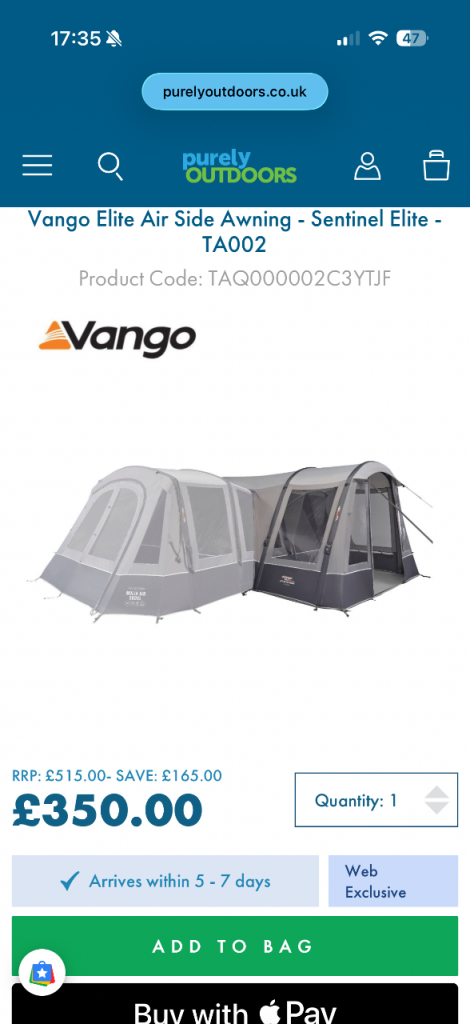 Vango anantara tent side awning 