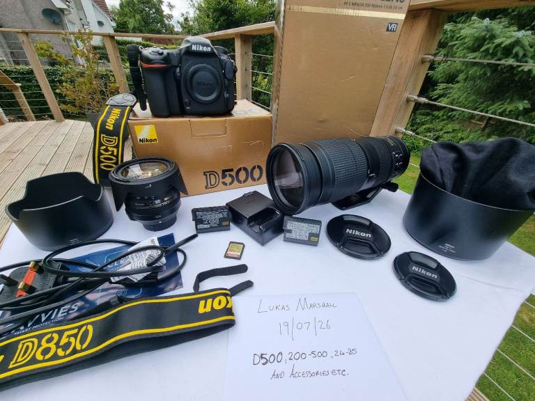 Nikon D500 DSLR Camera + Nikon 200-500 Lens + Nikon 24-85 Lens + Extras bundle