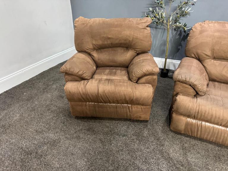 SCS Brown Suede 3 Seater Sofa & Power Recliner Armchair  £350 Free Local Delivery 
