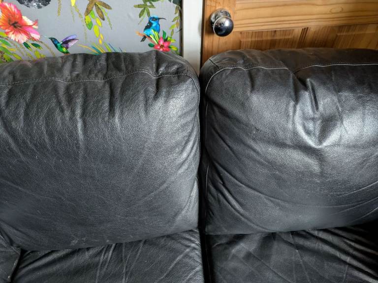 SOLD Black Two Seater Leather Sofa