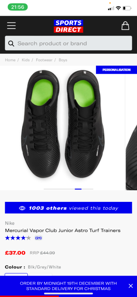 Size 2 Nike Mercurial Astro turf football trainers