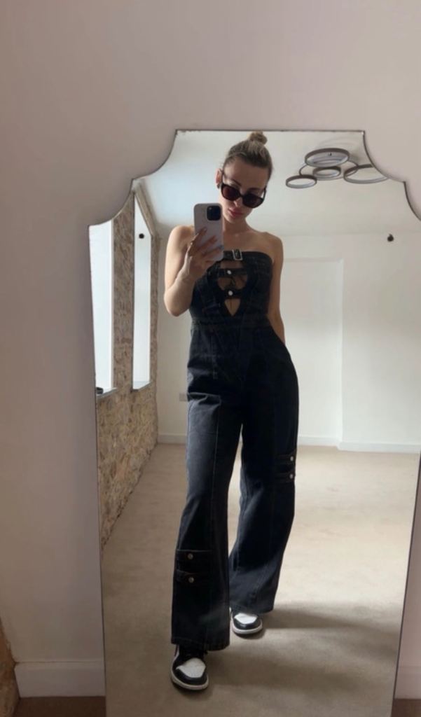 Black Denim Strapless Jumpsuit – Good Condition