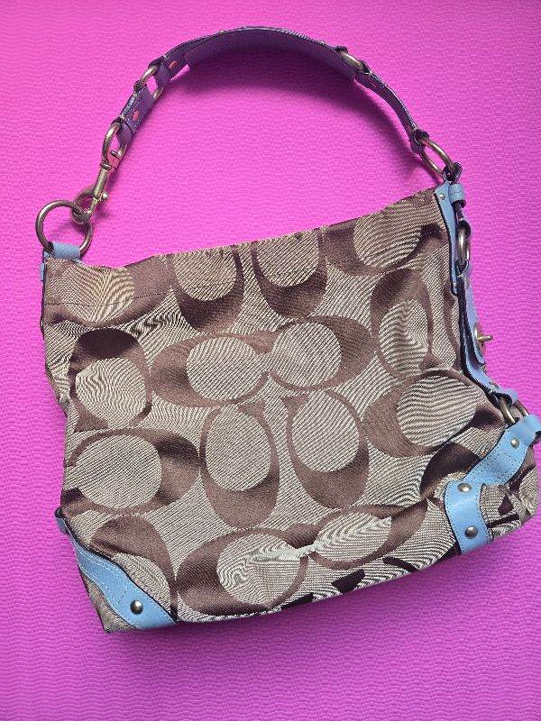 Coach Signature Hobo Bag – Brown/Blue, Good Condition