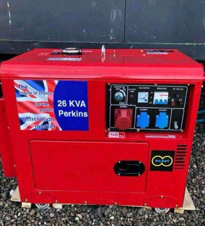 New 26 KVA Perkins Silent Diesel Generator - Red
