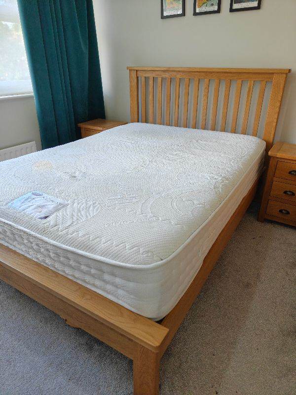 Oak Double Bed with Pocket Sprung and Memory Foam Mattress