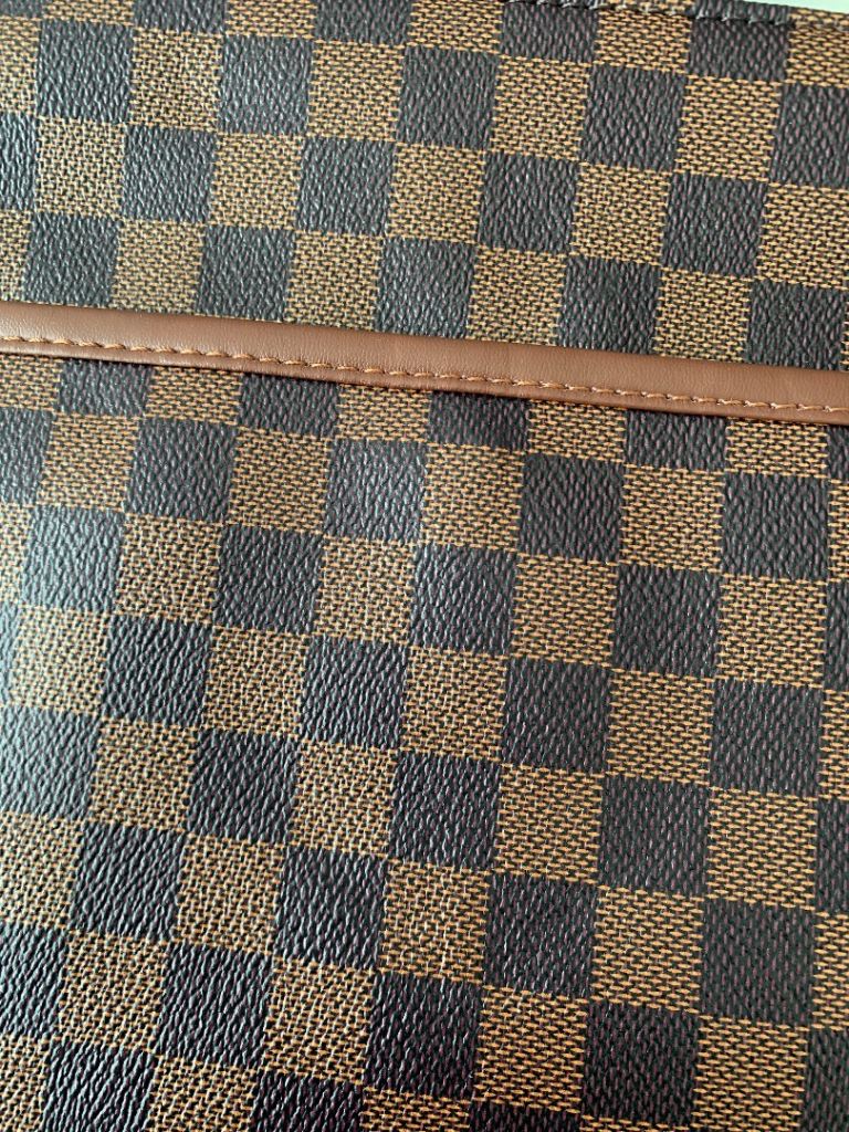 Brown faux leather check cross body bag with canvas strap