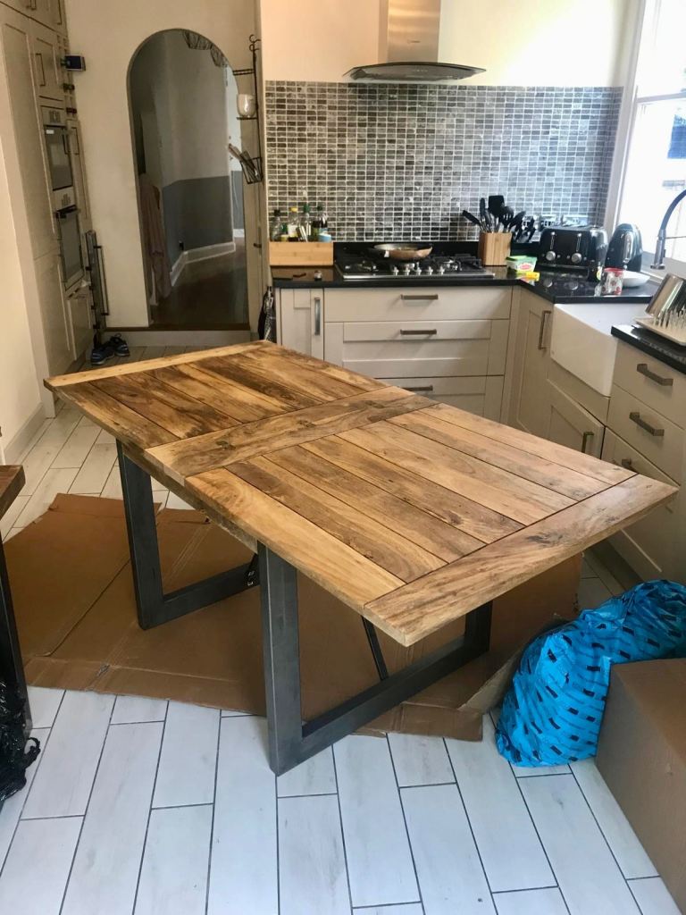 Extending Industrial Rustic Dining Table Drop Leaf Hardwood Finish