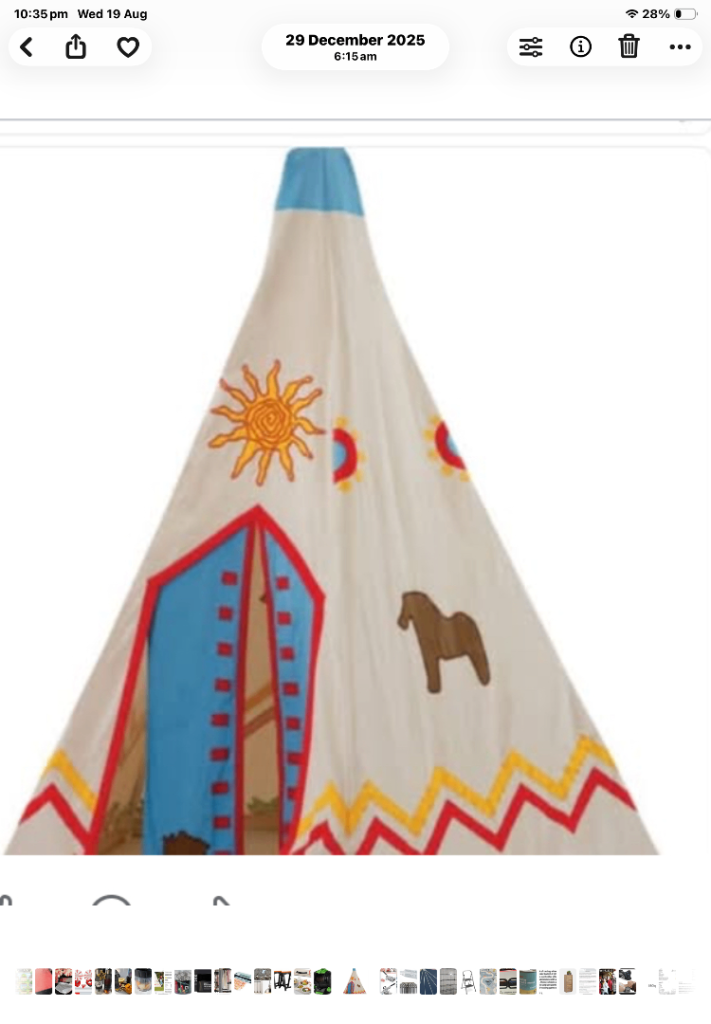Kids' Fabric Teepee Play Tent - Multicoloured, new ,great birthday gift.
